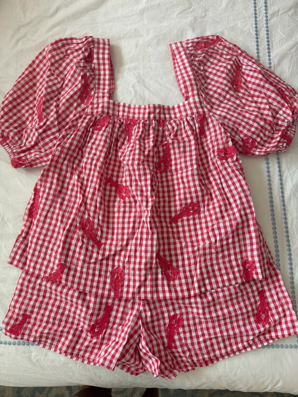 Vineyard Vines Red and White Gingham Smocked Top